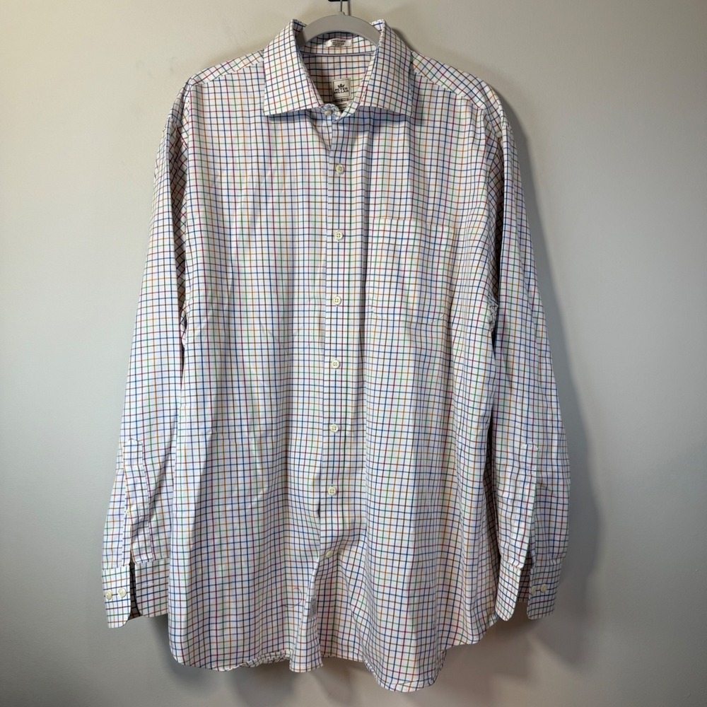 Peter Millar Button Down Men's XL White Multi Color Excellent Nanoluxe Easy Care